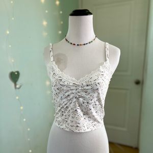 White Floral Lace Trim Crop Tank Top